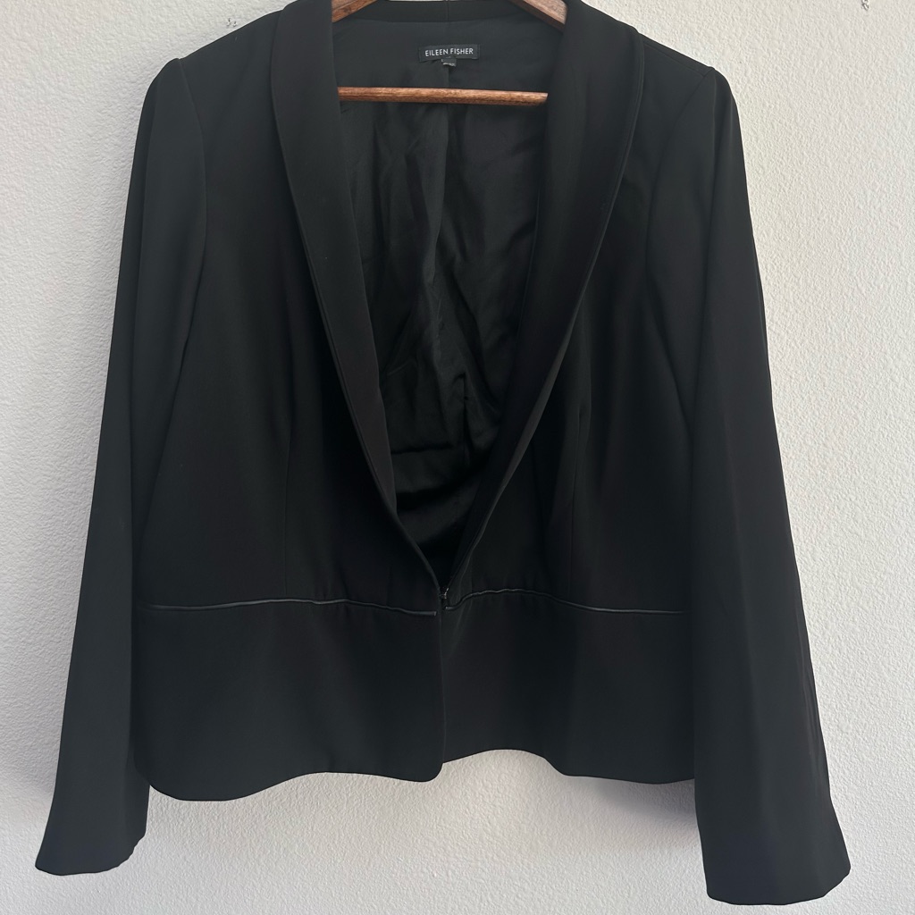 Eileen Fisher Black Tailored Blazer Short Interview Outfit Women's Xl